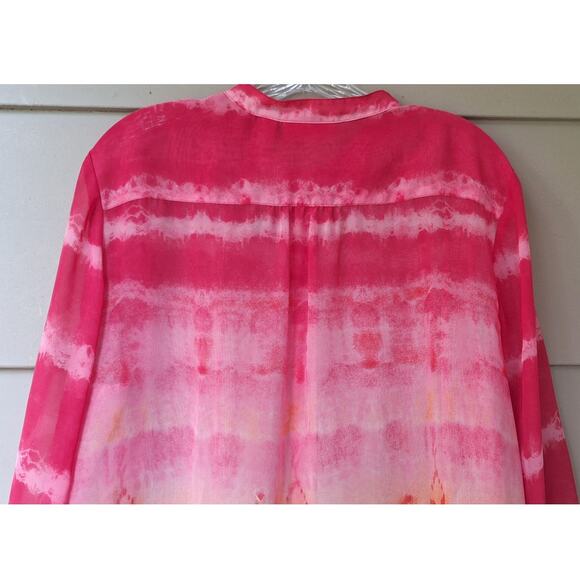 Chico's Semi Sheer 3/4 sleeves Pink-Orange Sunset Shirt Blouse Top Size 3 = XL - Picture 10 of 10